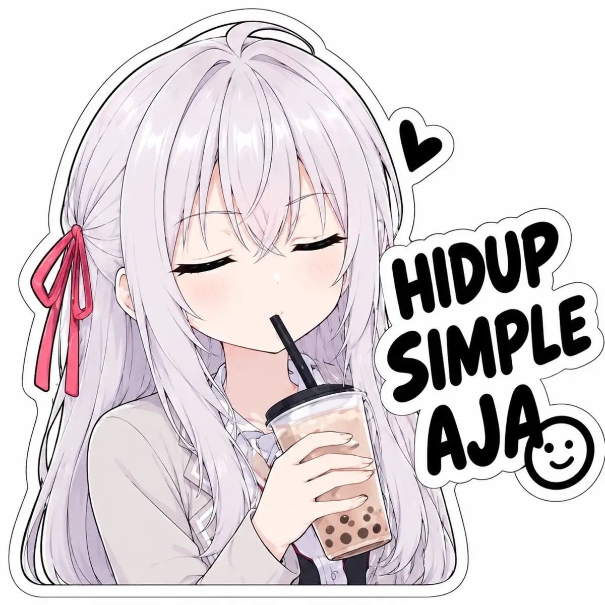 Stiker karakter dengan tulisan Hidup simple aja